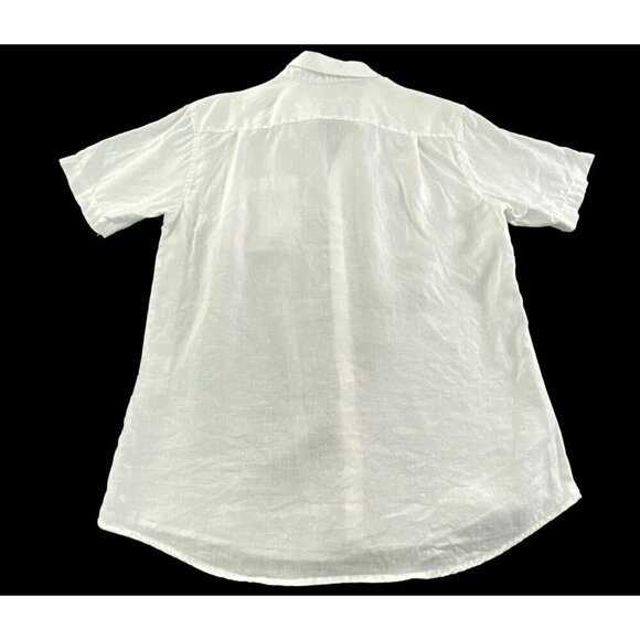 AMIANI 100% Linen Shirt Short Sleeve Button Front Collard White L 77-32 - Picture 2 of 9